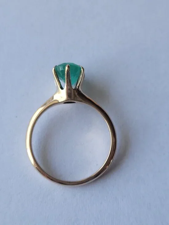 Antique Emerald 10k Gold Victorian Ring Natural Oval May Birthstone Solitaire - Picture 9 of 16